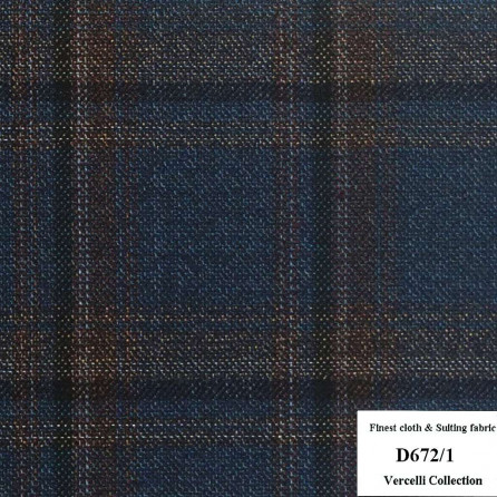 [Hết] D672/1 Vercelli CXM - Vải Suit 95% Wool - Xanh Dương Caro
